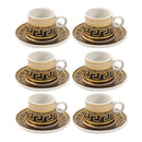 Ceramic Coffee Cup and Saucer Set of 6 Pcs Abstract Print Design 80 ml 11 cm