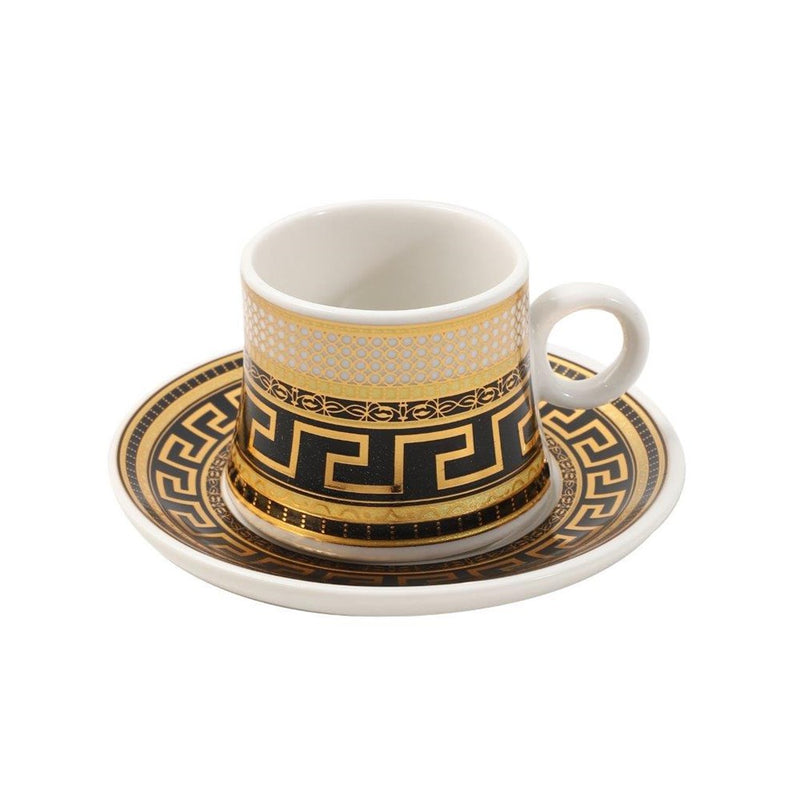 Ceramic Coffee Cup and Saucer Set of 6 Pcs Abstract Print Design 80 ml 11 cm