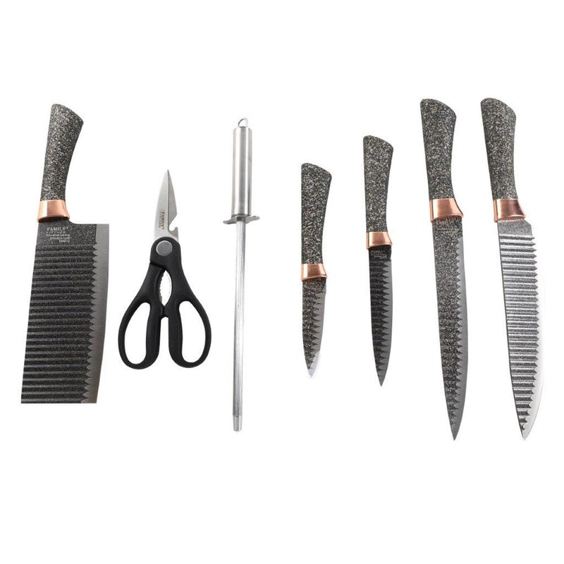 Premium Quality Stainless Steel Chef Kitchen Knife Set of 7 Pcs Metallic Grey Handle (Ctn Box 12 units)