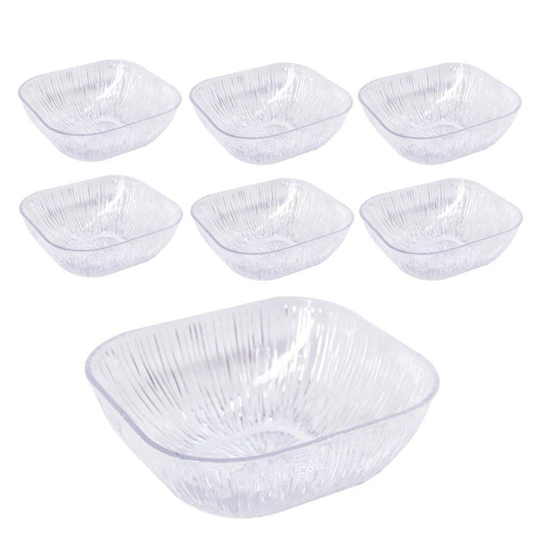 Clear Engraved Pattern Dish Bowl and Glass Serving Bowl Set of 7 Pcs 20*8cm 
10*5.5cm (Ctn Box 8 units)