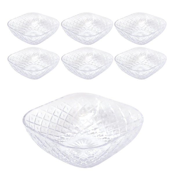 Clear Engraved Pattern Dish Bowl and Glass Serving Bowl Set of 7 Pcs 20*8cm 
10*5.5cm (Ctn Box 8 units)