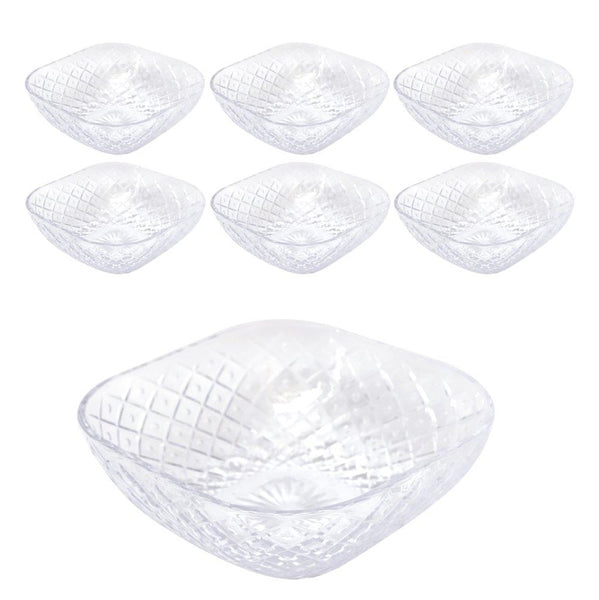 Clear Engraved Pattern Dish Bowl and Glass Serving Bowl Set of 7 Pcs 20*8cm 
10*5.5cm (Ctn Box 8 units)