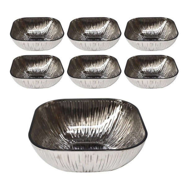 Shiny Black Engraved Pattern Dish Bowl and Glass Serving Bowl Set of 7 Pcs 20*8cm 
10*5.5cm (Ctn Box 8 units)