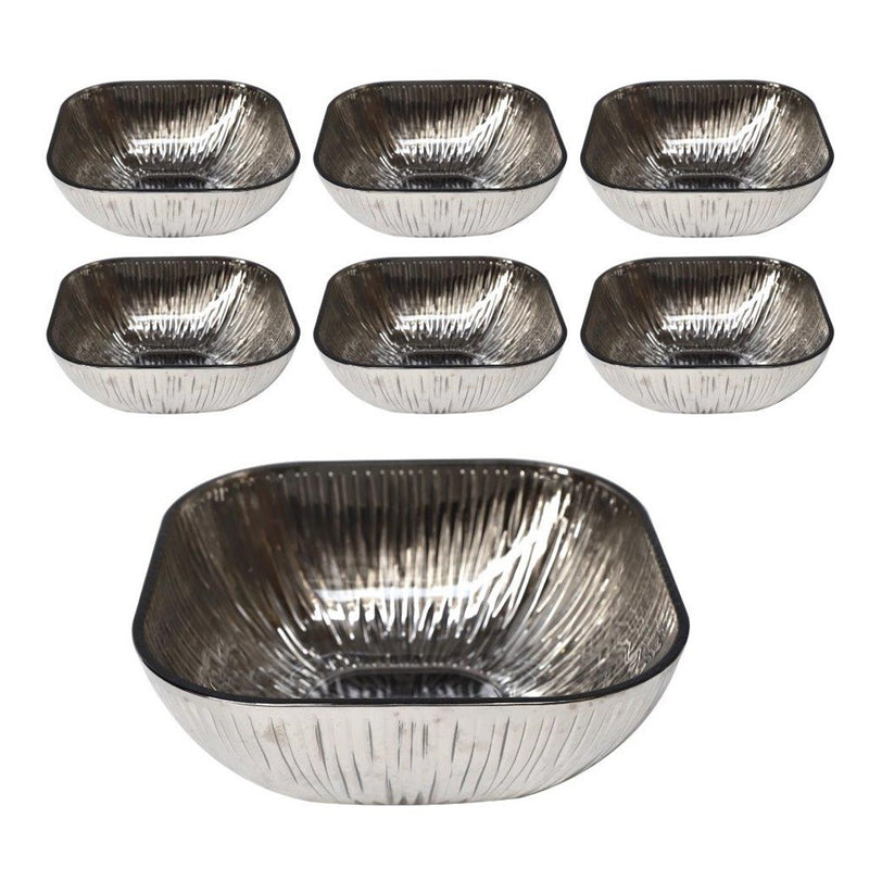 Shiny Black Engraved Pattern Dish Bowl and Glass Serving Bowl Set of 7 Pcs 20*8cm 
10*5.5cm (Ctn Box 8 units)