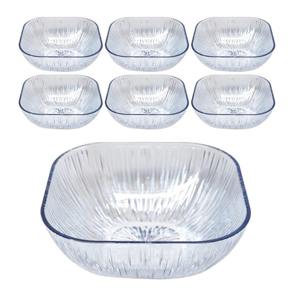 Sky Blue Engraved Pattern Dish Bowl and Glass Serving Bowl Set of 7 Pcs 20*8cm 
10*5.5cm (Ctn Box 8 units)