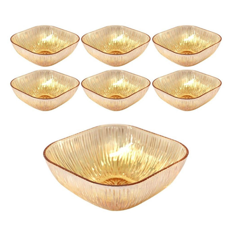 Gold Engraved Pattern Dish Bowl and Glass Serving Bowl Set of 7 Pcs 20*8cm 
10*5.5cm (Ctn Box 8 units)