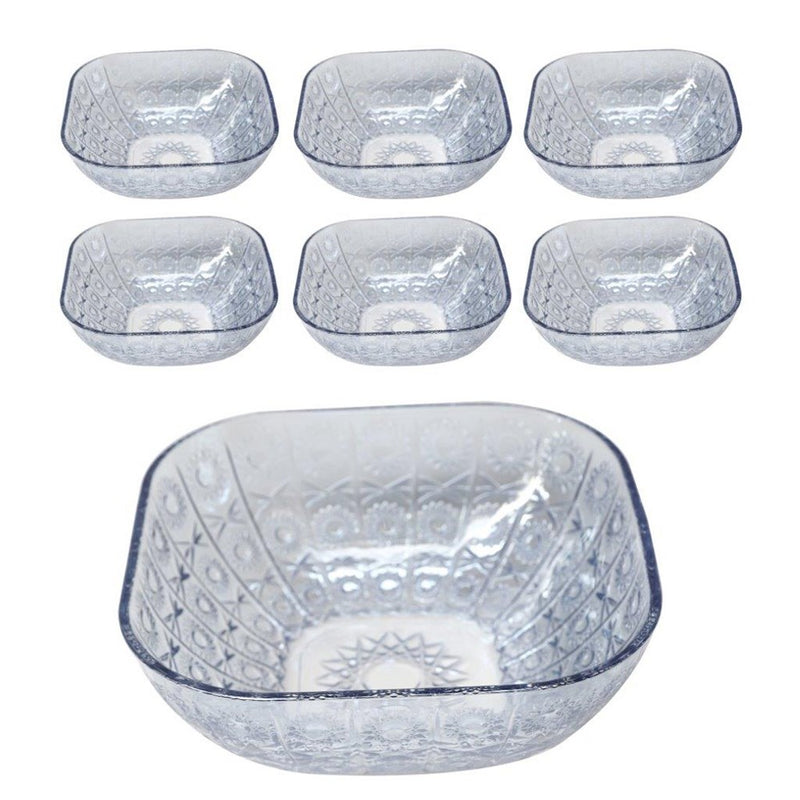 Sky Blue Engraved Pattern Dish Bowl and Glass Serving Bowl Set of 7 Pcs 20*8cm 
10*5.5cm (Ctn Box 8 units)