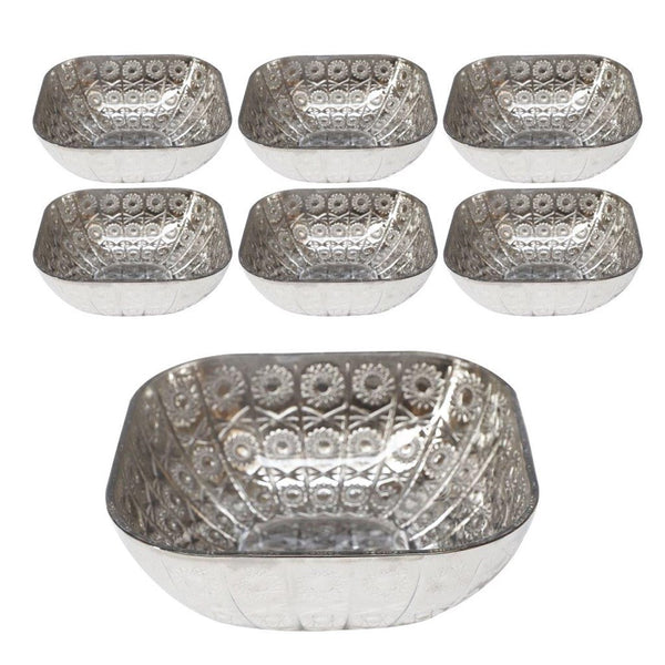 Shiny Black Engraved Pattern Dish Bowl and Glass Serving Bowl Set of 7 Pcs 20*8cm 
10*5.5cm (Ctn Box 8 units)
