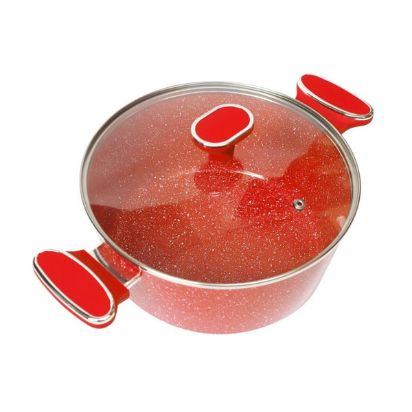 Red Granite Non Stick Marble Coated Die Cast Aluminium Casserole Induction Silicone Handle  28 cm (Ctn Box 6 units)