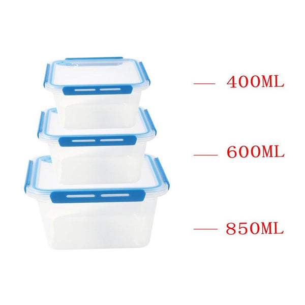 Multipurpose Clear Plastic Clip Lock Lunch Box  Storage Box Food Container Set of 3 Pcs 850 ml/600 ml/400 ml  15.5x12x9.6cm /15.5x12x6.9cm / 15.5x12x4.8cm  (Ctn Box 48 units)