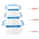 Multipurpose Clear Plastic Clip Lock Lunch Box  Storage Box Food Container Set of 3 Pcs 23.5x16x9.7cm 2000 ml/23.5x16x7cm 1400 ml/ 23.5x16x4.8cm 900 ml  (Ctn Box 16 units)