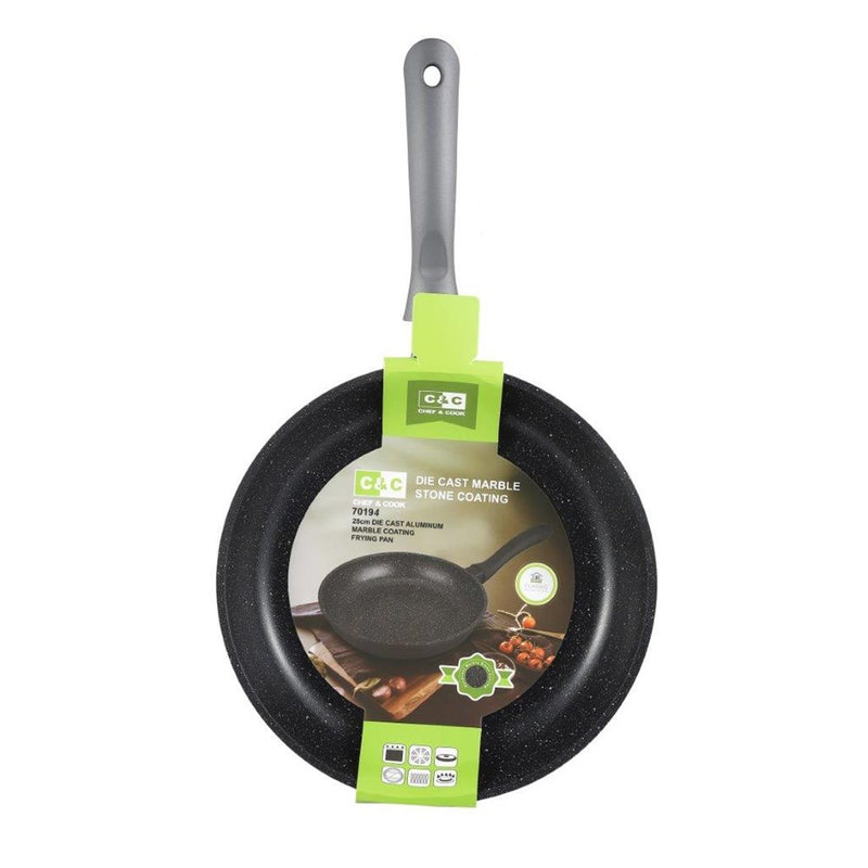 Chef and Cook Non Stick Frypan Marble Coated Die Cast Aluminium Grey Induction  28cm (Ctn Box 6 units)