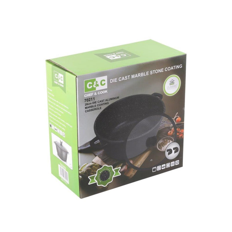 Chef and Cook Non Stick Casserole Marble Coated Die Cast Aluminium Black Induction 40cm (Ctn Box 4 units)