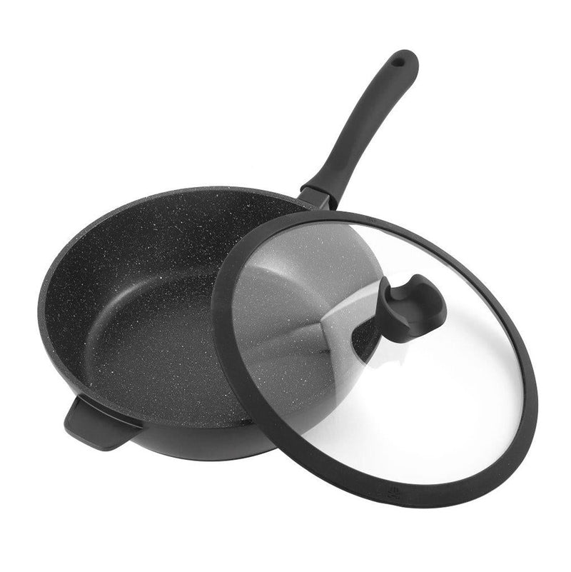 Chef and Cook Non Stick Frypan Wok Marble Coated Die Cast Aluminium Black Induction 28cm (Ctn Box 4 units)