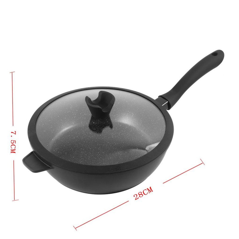 Chef and Cook Non Stick Frypan Wok Marble Coated Die Cast Aluminium Black Induction 28cm (Ctn Box 4 units)