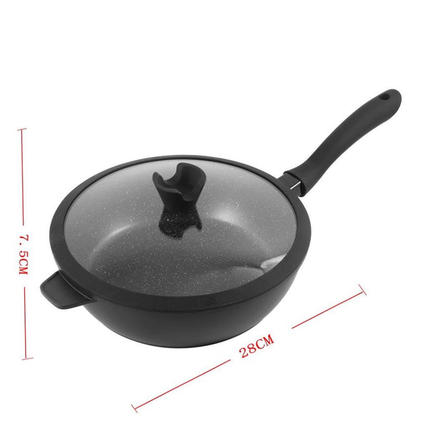 Chef and Cook Non Stick Frypan Wok Marble Coated Die Cast Aluminium Black Induction 28cm (Ctn Box 4 units)