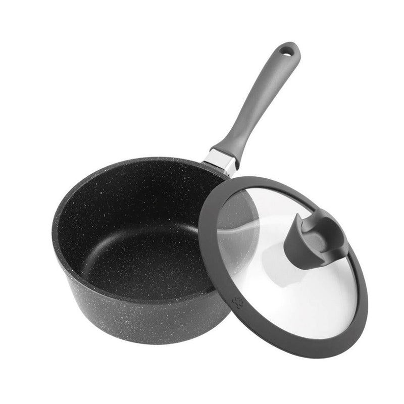 Chef and Cook Non Stick Milk Pan Marble Coated Die Cast Aluminium  Grey Induction 18cm (Ctn Box 4 units)