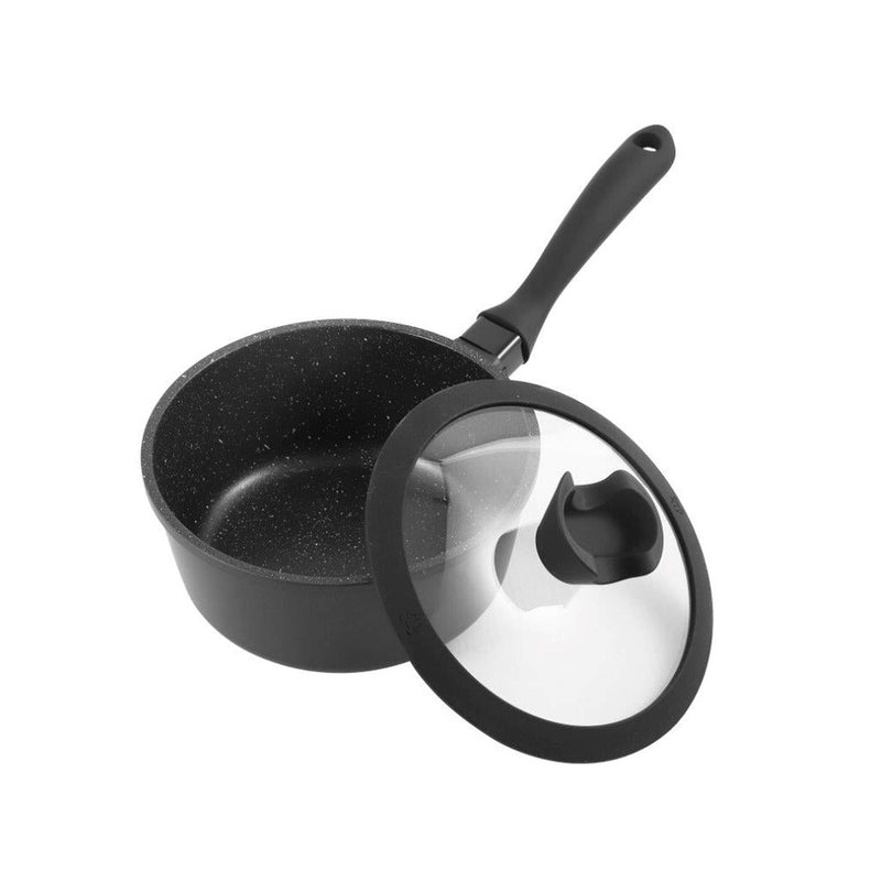 Chef and Cook Non Stick Milk Pan Marble Coated Die Cast Aluminium  Black Induction 18cm (Ctn Box 4 units)