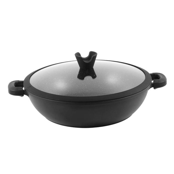 Chef and Cook Non Stick Low Casserole Marble Coated Die Cast Aluminium Black Induction  32cm (Ctn Box 4 units)