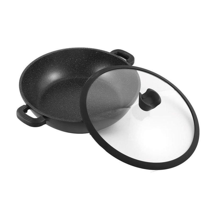 Chef and Cook Non Stick Low Casserole Marble Coated Die Cast Aluminium Black Induction  32cm (Ctn Box 4 units)