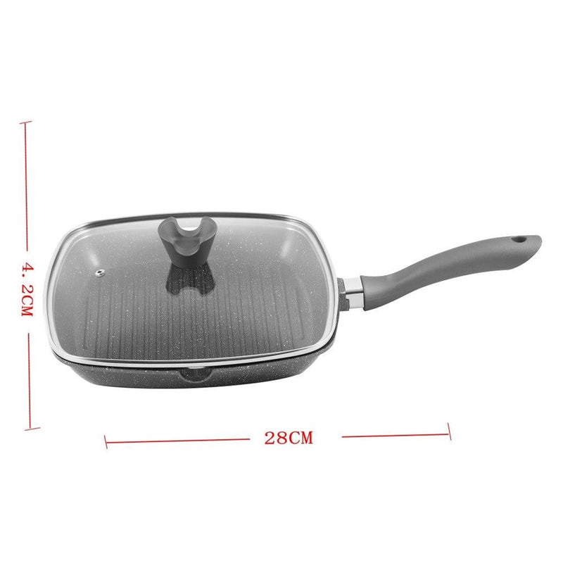 Chef and Cook Non Stick Grill Pan with Glass lid Marble Coated Die Cast Aluminium Grey Induction 28cm (Ctn Box 4 units)