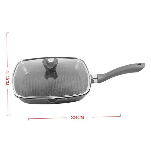 Chef and Cook Non Stick Grill Pan with Glass lid Marble Coated Die Cast Aluminium Grey Induction 28cm (Ctn Box 4 units)