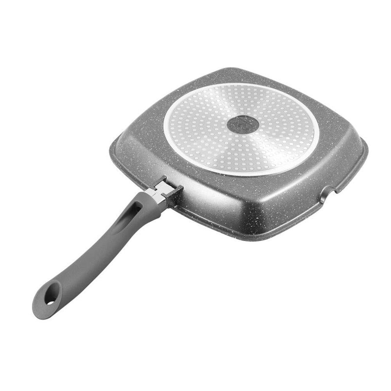 Chef and Cook Non Stick Grill Pan with Glass lid Marble Coated Die Cast Aluminium Grey Induction 28cm (Ctn Box 4 units)