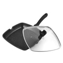 Chef and Cook Non Stick Grill Pan with Glass lid Marble Coated Die Cast Aluminium Black Induction 28cm (Ctn Box 4 units)