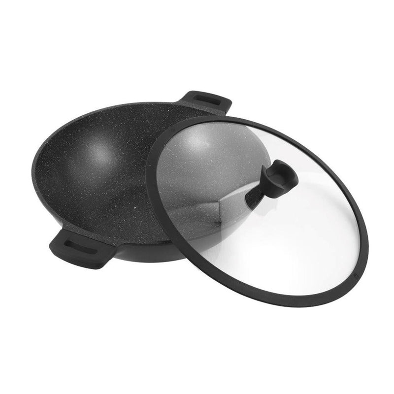 Chef and Cook Non Stick Wok Pan Marble Coated Die Cast Aluminium Black Induction  36cm (Ctn Box 4 units)