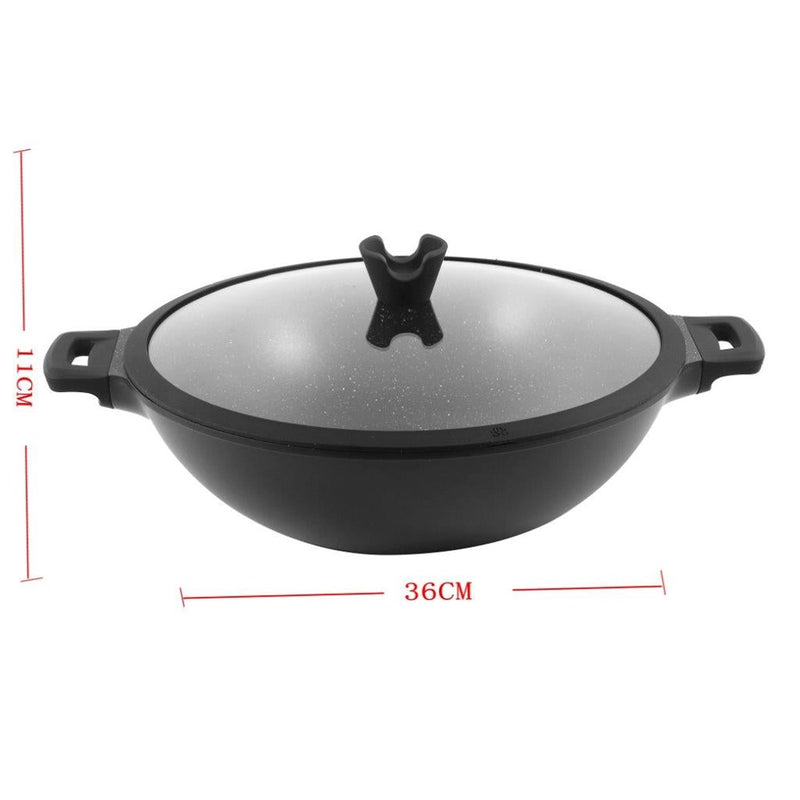 Chef and Cook Non Stick Wok Pan Marble Coated Die Cast Aluminium Black Induction  36cm (Ctn Box 4 units)