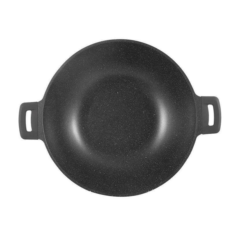 Chef and Cook Non Stick Wok Pan Marble Coated Die Cast Aluminium Black Induction  36cm (Ctn Box 4 units)