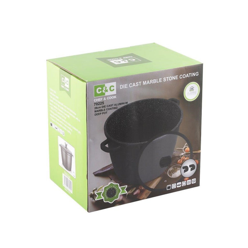 Chef and Cook Non Stick Stock Pot Marble Coated Die Cast Aluminium Grey Induction  28cm (Ctn Box 4 units)