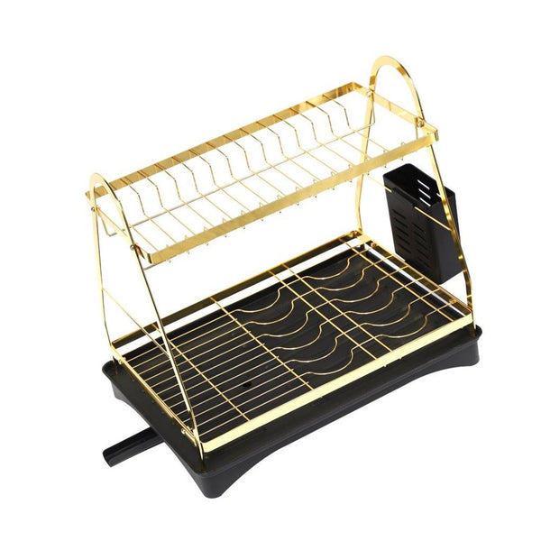 Multilayer Gold Metal Dish Rack Cutlery Storage with Water Drainer 30*50*37.5 cm (Ctn Box 6 units)