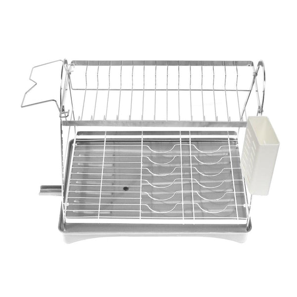 Multilayer Silver Metal Dish Rack Cutlery Storage with Water Drainer 24.7*43*36 cm (Ctn Box 12 units)