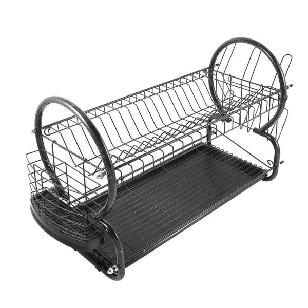 Black Metal Dish Drainer Rack Cutlery Storage Organizer Combo Water Drainer Tray 56*26*41 cm (Ctn Box 8 units)