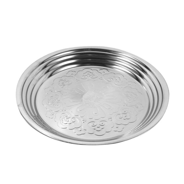 Stainless Steel Vintage Style Thai Pattern Round Serving Tray 50 cm (Ctn Box 60 units)
