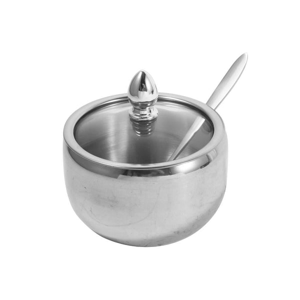 Stainless Steel Sugar Pot with Clear Lid Sugar Bowl with Spoon 9 cm (Ctn Box 180 units)
