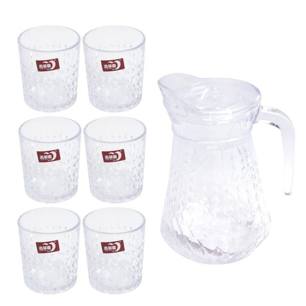 Premium Glass Beverage Jug Water Jug and Cup Set of 6 Pcs 1500 ml+220 ml (Ctn Box 6 units)
