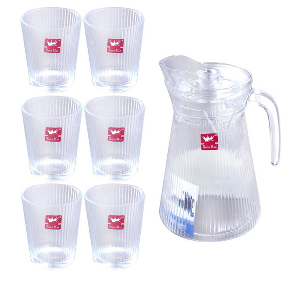 Premium Glass Beverage Jug Water Jug and Cup Set of 6 Pcs 1600 ml/260 ml (Ctn Box 6 units)