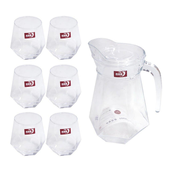 Premium Glass Beverage Jug Water Jug and Cup Set of 6 Pcs 1400 ml+330 ml (Ctn Box 6 units)