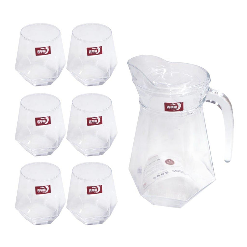Premium Glass Beverage Jug Water Jug and Cup Set of 6 Pcs 1400 ml+330 ml (Ctn Box 6 units)