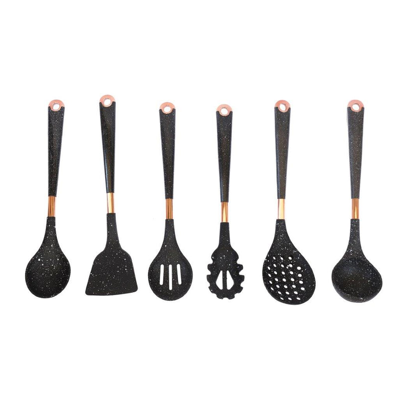 High Quality Plastic Kitchen Cutlery Utensil Spoon Set of 6 Pcs with Chrome Stand 37x15x13 cm (Ctn Box 12 units)