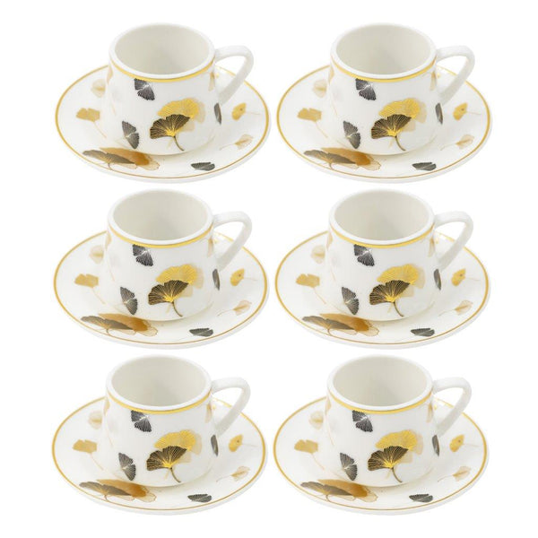 Royal Cream Abstract Print Ceramic Coffee Cup & Saucer Set of 6 Pcs (Ctn Box 24 units)