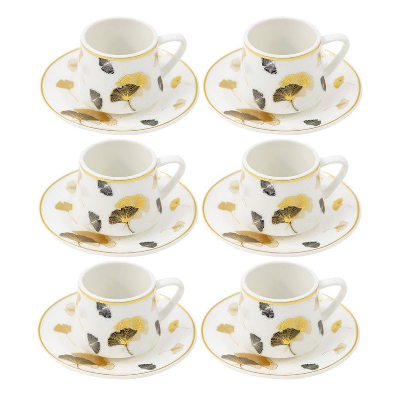 Royal Cream Abstract Print Ceramic Coffee Cup & Saucer Set of 6 Pcs (Ctn Box 24 units)