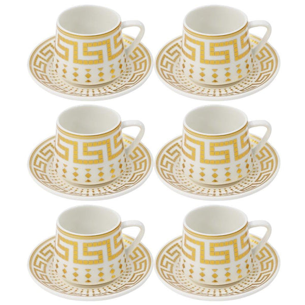 Royal Cream Abstract Print Ceramic Coffee Cup & Saucer Set of 6 Pcs (Ctn Box 24 units)