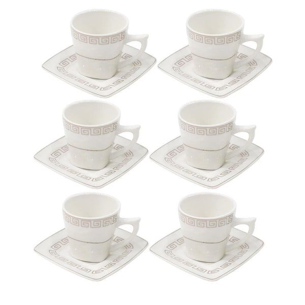 Royal Cream Abstract Print Ceramic Coffee Cup & Saucer Set of 6 Pcs (Ctn Box 18 units)