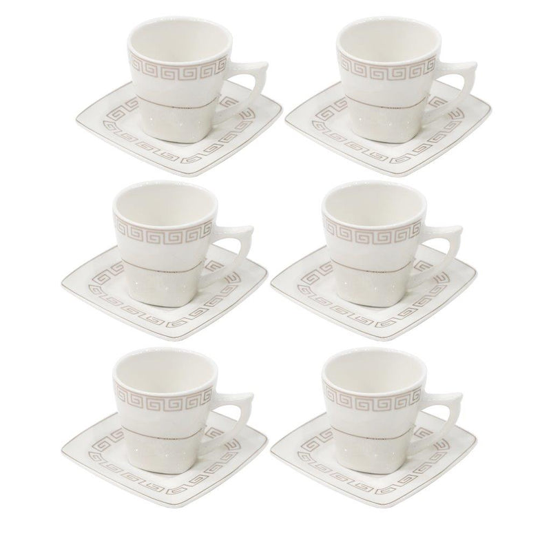 Royal Cream Abstract Print Ceramic Coffee Cup & Saucer Set of 6 Pcs (Ctn Box 18 units)