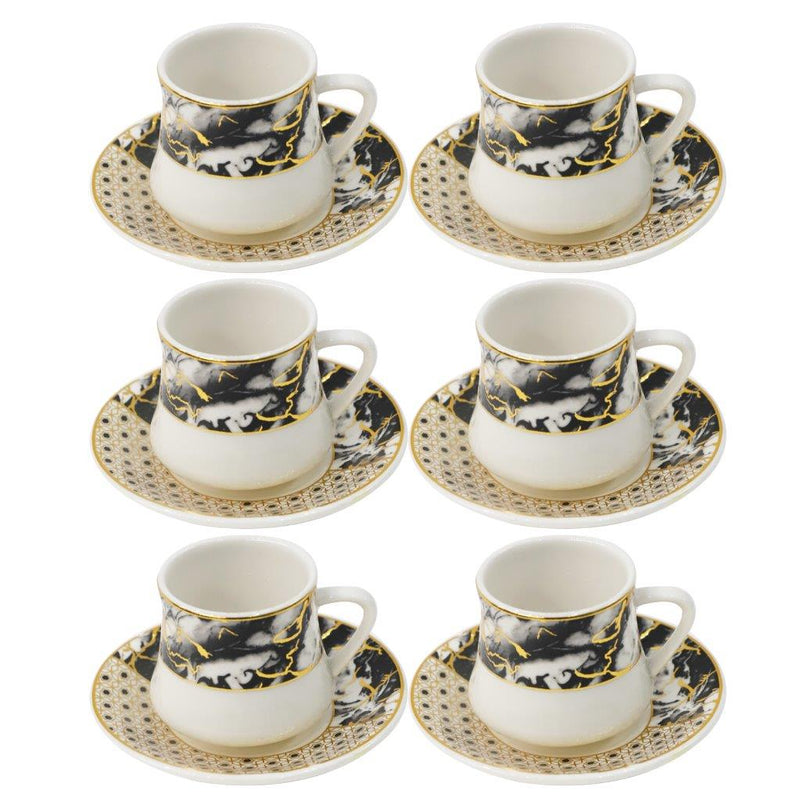 Royal Cream Abstract Print Ceramic Coffee Cup & Saucer Set of 6 Pcs (Ctn Box 24 units)
