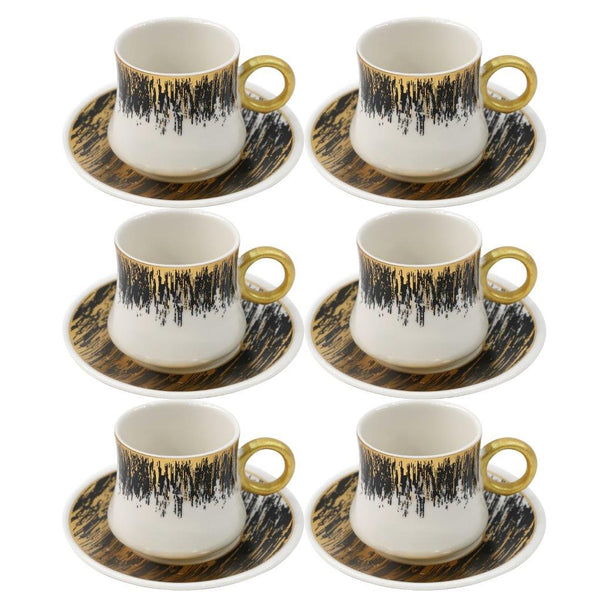 Ceramic Coffee Cup and Saucer Set of 6 Pcs Abstract Print Design 90CC/11 cm (Ctn Box 24 units)