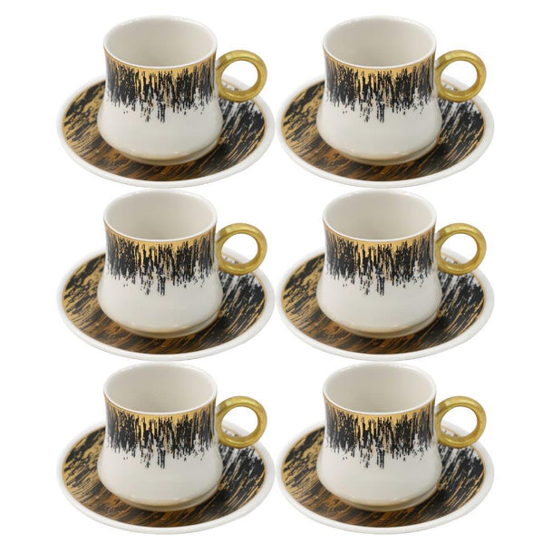Ceramic Coffee Cup and Saucer Set of 6 Pcs Abstract Print Design 90CC/11 cm (Ctn Box 24 units)